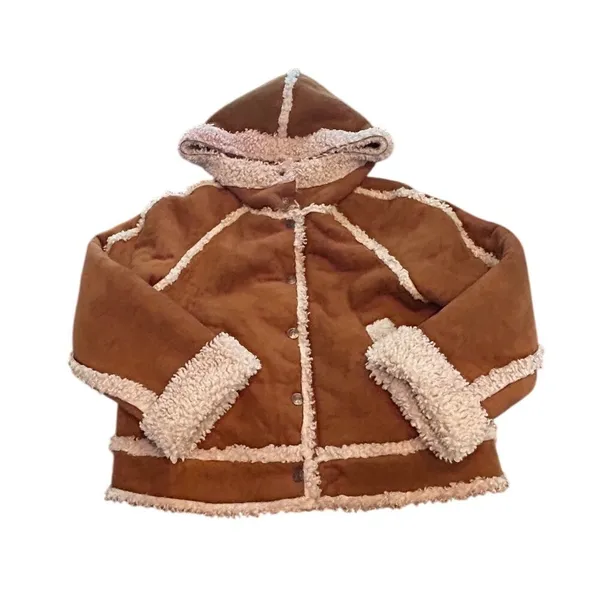 Free‎ People Vegan Leather Shearling Hooded Jacket Small Bohemian Western Winter - Image 6