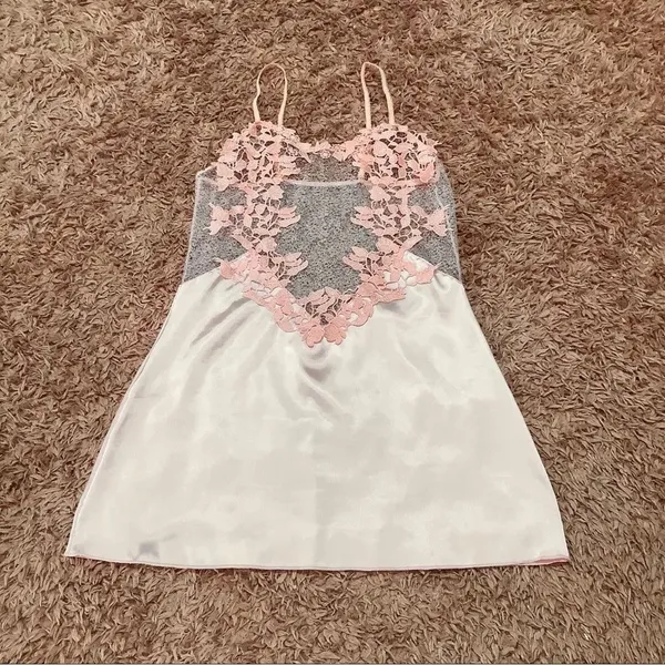 Y2K Pink Fairy Coquette Dollette Feminine Romantic Mesh Lace Dainty Mini Slip M - Image 2