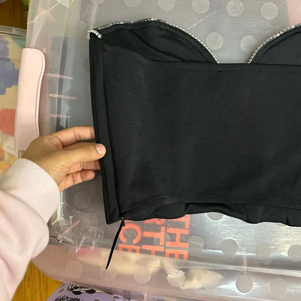 ZARA Black Embellished Bustier Corset Crop Top Bloggers Favorite Size Large‎ - Image 8