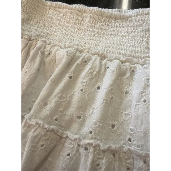 American Eagle White Eyelet Laced Tiered‎ Mini Skirt Linen Sz XL Stretch Waist - Image 2