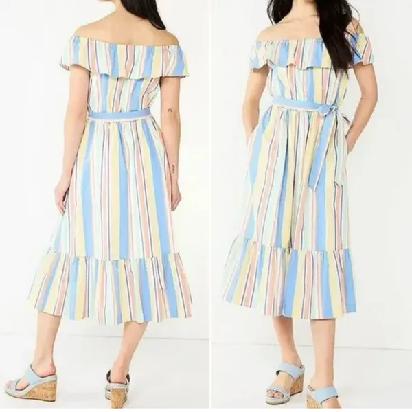 Draper James Multicolor Striped Off-Shoulder Midi Dress - Image 2