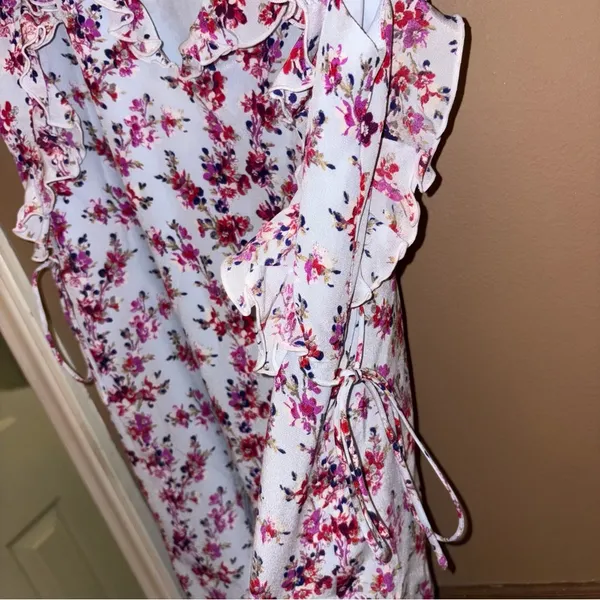 CLUB‎ MONACO Ruffle Silk floral shift Dress blue pink size 0 - Image 5