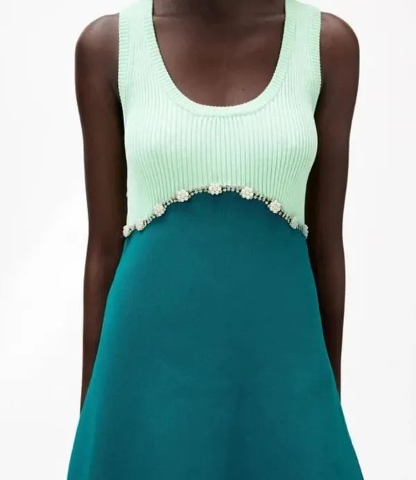 New with tags - Zara mint green & aqua knit dress with jewel appliqué size small - Image 4