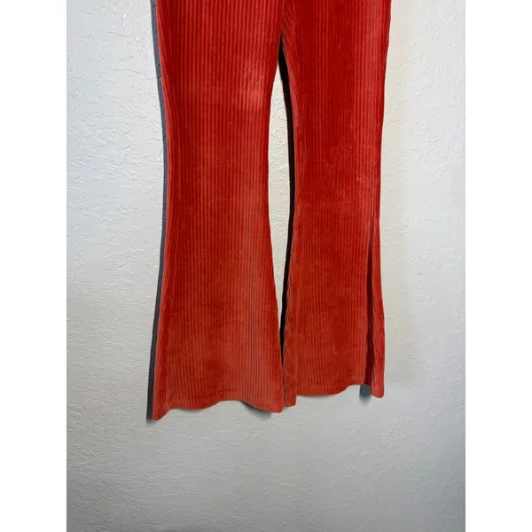 Aerie Groove-on Rib Velour Flare Pant Burnt Orange Sz S Stretch Boho - Image 2