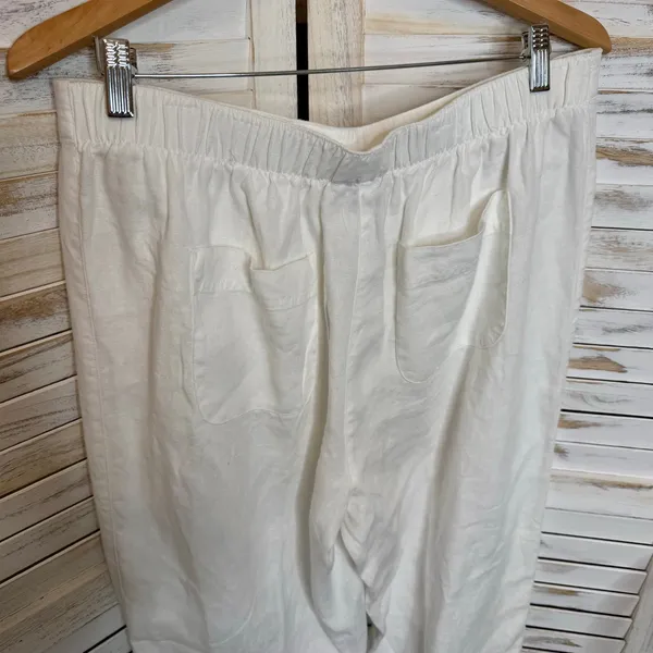 CHICO'S Women's 2 US 12 100% Linen Wide Leg Pull On Pants White Pockets Beachy - Image 7