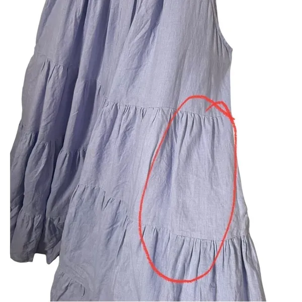 Womens Tiered Tie Should BOHO Pinafore Maxi Dress OS Lavender 100% Linen - Image 9