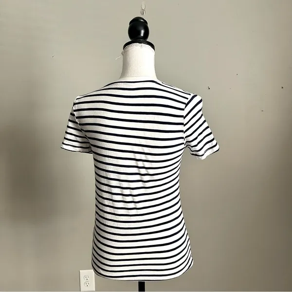 J. CREW | Navy Blue & White Striped Vintage Cotton T-shirt Sz XXS - Image 5