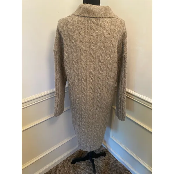 Magaschoni Cable Knit Polo Fold Over Collar Sweater Dress V Neck Quiet Luxury - Image 4