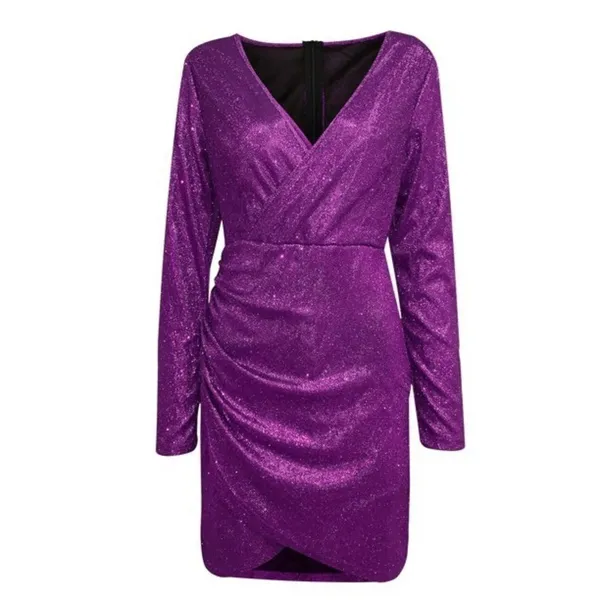 Sparkly Purple Mini Long Sleeve Dress Size M - Image 2