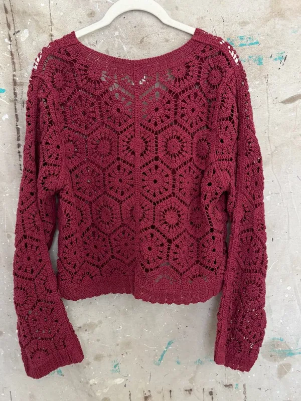 Ultra Pink Long Sleeve Crochet Cardigan - Image 6