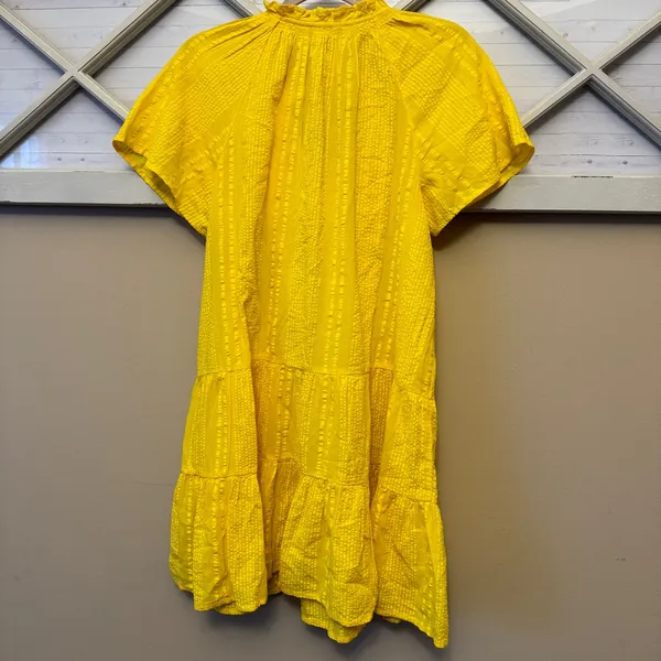 J.Crew Ruffle-Trim‎ Tiered Dress Cotton Dobby Yellow Size small Beach Summer - Image 4
