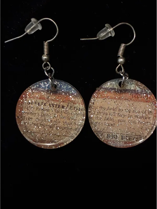 Yu-Gi-Oh Card Resin Dangle Earrings, Glittery TCG Spellcaster Novelty Jewelry - Image 3