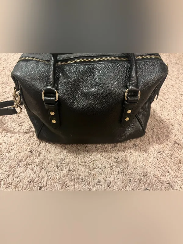 kate spade black pebbled leather satchel with gold logo - Image 3
