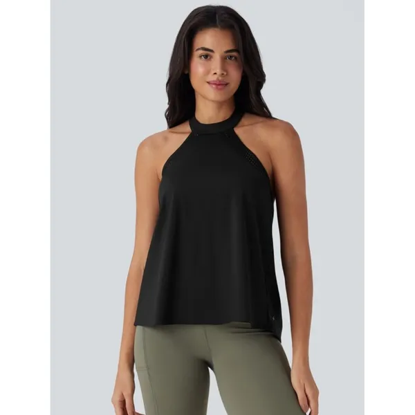 NWT Halara SoftlyZero™ Airy Halter Draped Cool Touch Yoga Top-UPF50+‎ Black Sz M - Image 2