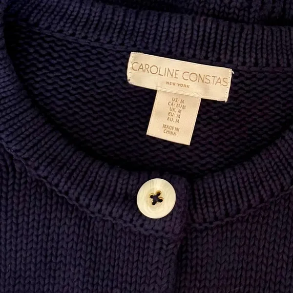 CAROLINE CONSTAS Navy Blue Cotton Cropped Cardigan Sweater Quiet Luxury Medium - Image 9