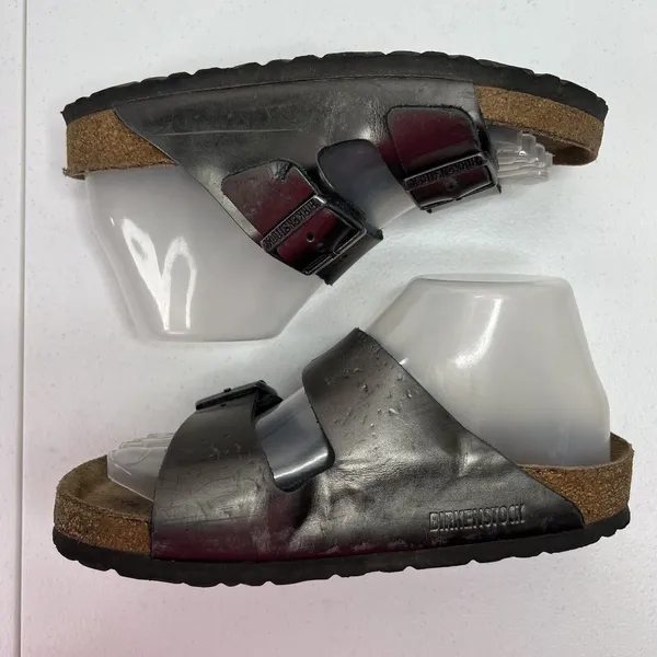 Birkenstock Arizona Size 37 US 6 6.5 Leather Sandals Anthracite Metallic Pewter - Image 3