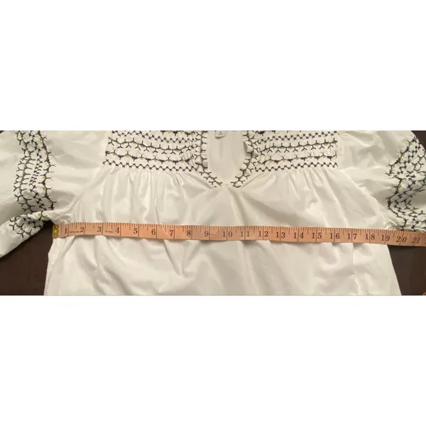 Calligraphie White Embroidered Peasant Blouse Cotton Boho Puff Sleeve Top Small - Image 5