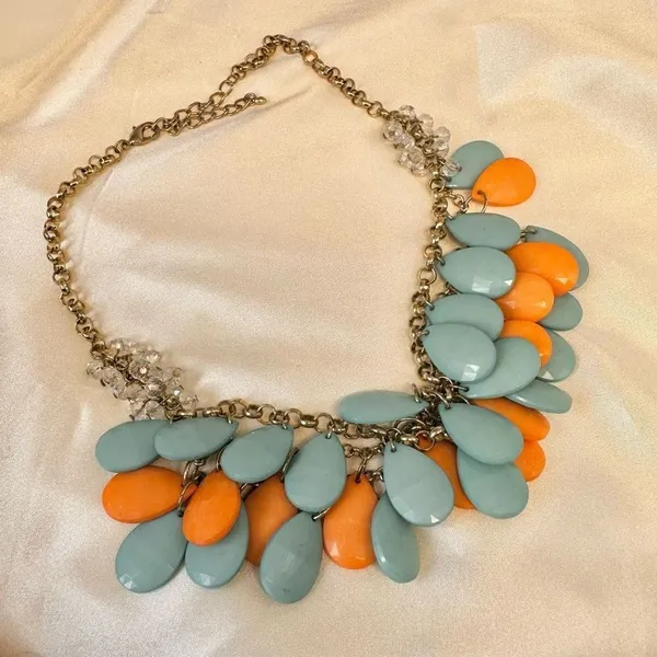 Orange and blue teardrop double strand statement necklace - Image 4