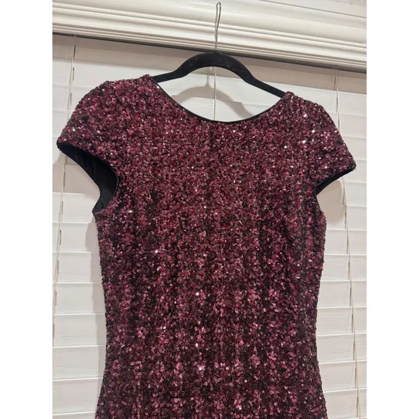Dress‎ The Population Sequin Mini Dress Sz Small Burgundy Glam Cap Sleeve Formal - Image 5