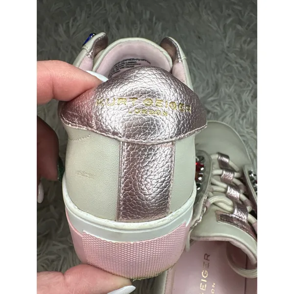 Kurt Geiger London White Pink Gem‎ Heart Embellished Sneakers Women 5.5 Youth 3 - Image 10