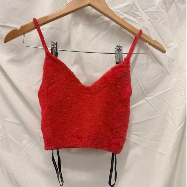 For Love & Lemons Fiona Crop Top Red Fuzzy XXS‎ - Image 3