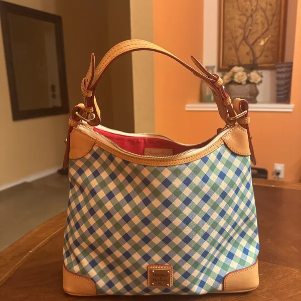 DOONEY & BOURKE Zip Satchel Green Plaid Medium Purse HandBag - Image 3
