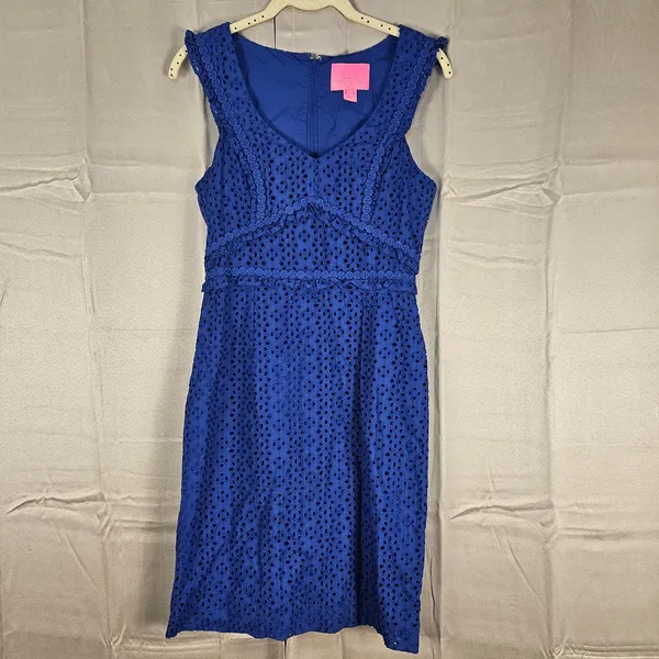 Lilly Pulitzer Womens Blue Lapis Kaylee Eyelet‎ Shift Dress 0 - Image 2