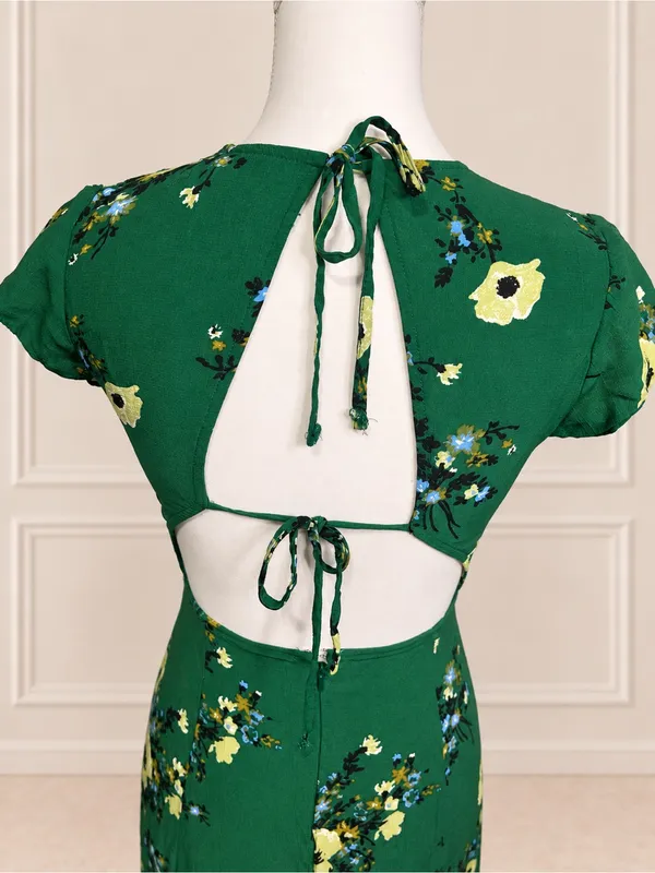 Urban Outfitters Lindsey Floral Open Back Midi Dress Green Small - Image 5
