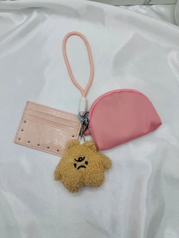 Pink Wallet Accessory Bundle | Card Holder + Mini Pouch + Plush Charm - Image 2