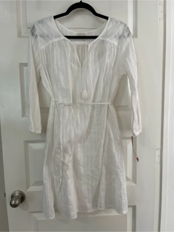 Merona White Tassel Tie Sheer Cotton Dress with Liner Sz M Boho Coastal - Image 2