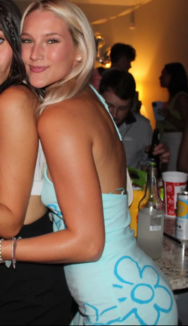 Boutique Blue Floral Halter Low Back Dress - Image 3