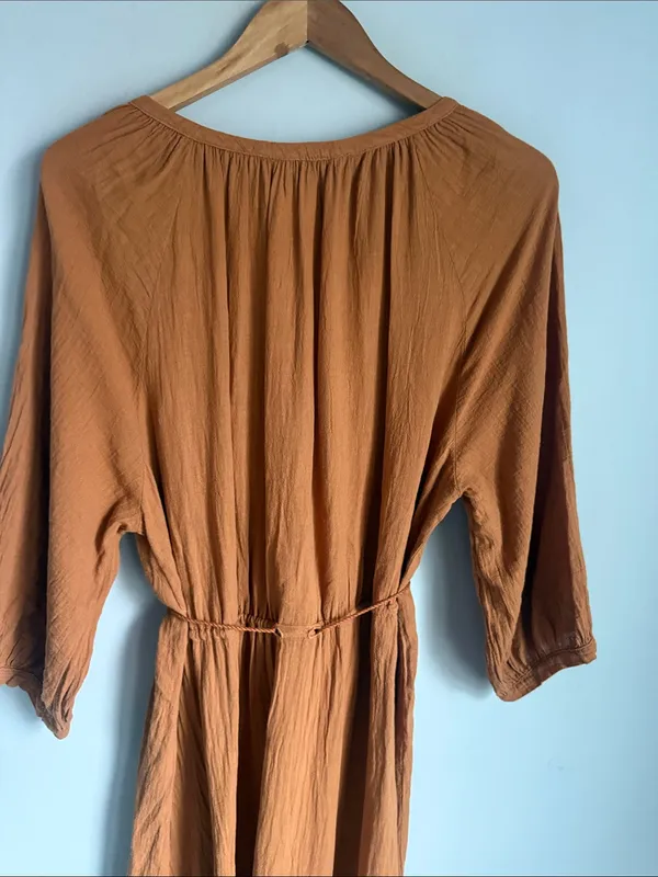HONORINE Bianca Brown Cotton Gauze Midi Dress Small - Image 11