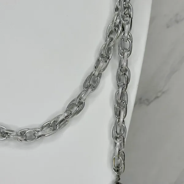 Textured Chain Link Tassel Open Wrap Necklace Silver Tone ✨ - Image 5