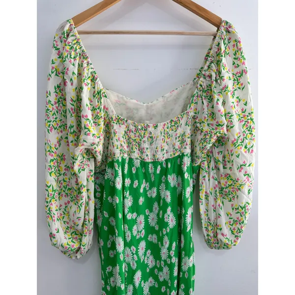 Rixo x Target Daisy Long Sleeve Green Floral Swing Dress Midi Size 14 - Image 8