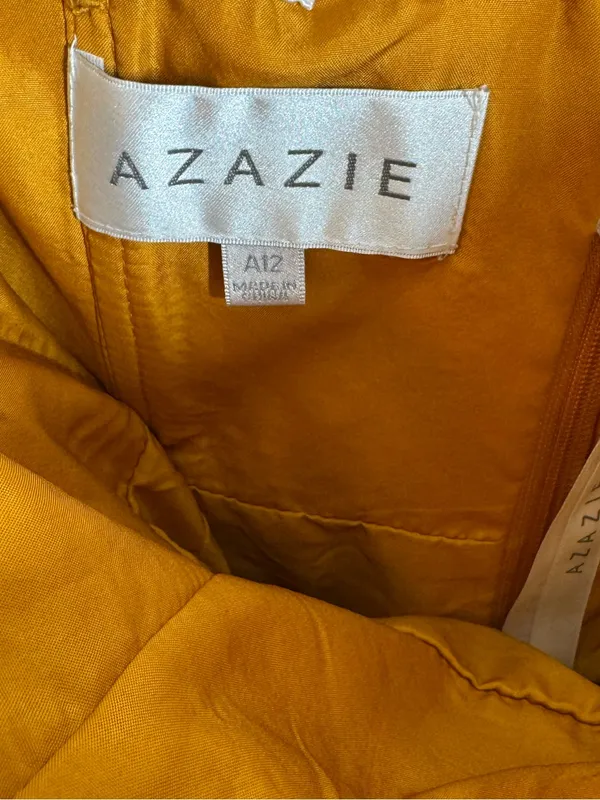 Azazie Faye Butterscotch A-Line Ruched Stretch Satin Dress size 12 NEW party - Image 3