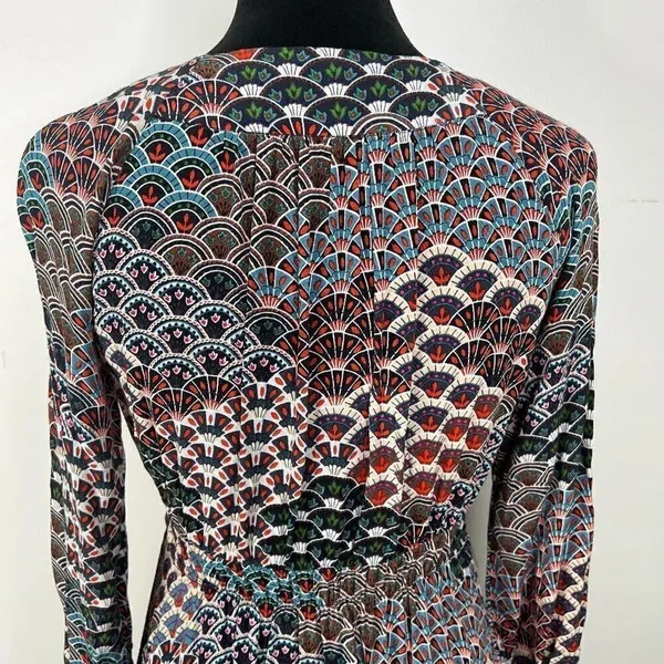 Maeve by Anthropologie Geometric Quirky Printed 70s Long Sleeve Dress SzXS - Image 8