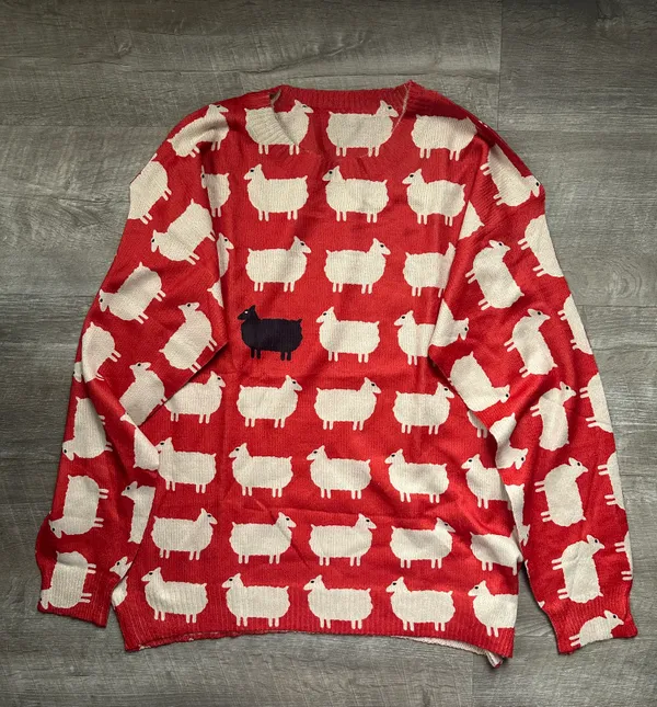 Sheep Pattern Crew Neck Pullover Sweater Size L - Image 2
