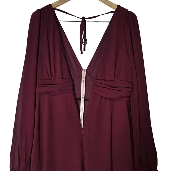 Lulus Love You So Burgundy Long Sleeve V-Neck Maxi Dress Size L New - Image 5