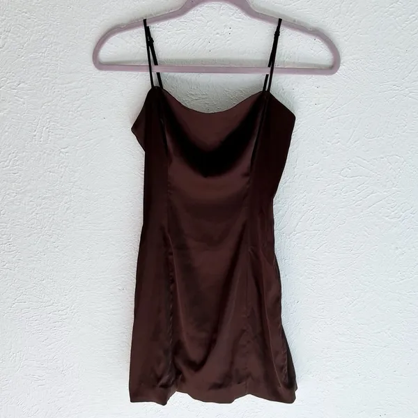 Aritzia Sunday Best Satin Dress Mocha Brown Sz 0 - Image 3