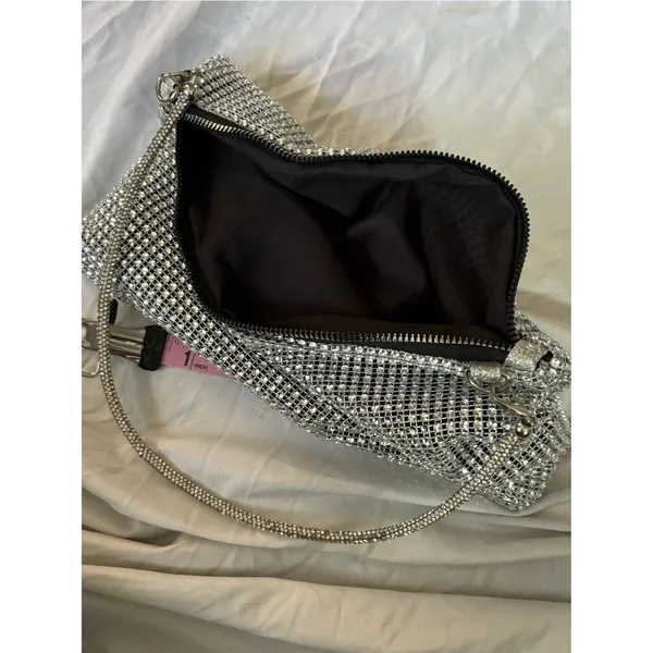Source Unknown Silver Rhinestone Mesh Shoulder Bag Y2K Evening Purse Sparkly Wedding Party - Image 3