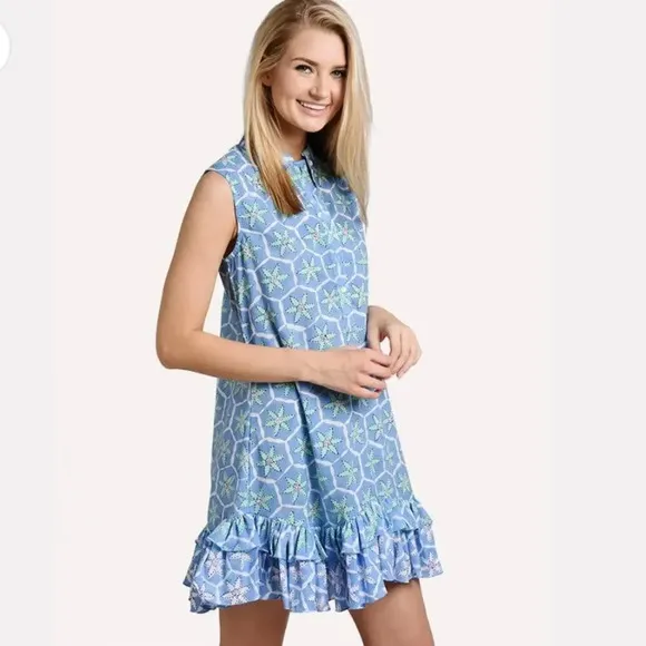 RO’S GARDEN Astrid Dress Printed Flounce‎ Tunic Geometric Floral Small - Image 2