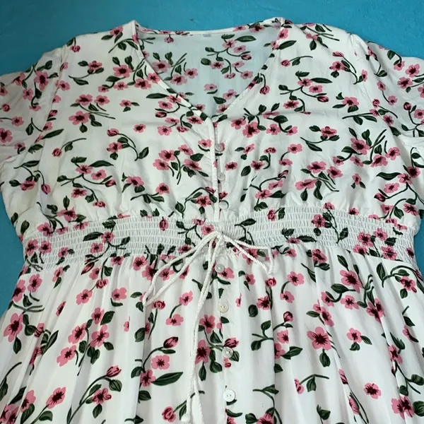 BEACH PARTY floral maxi dress smocked stretchy waist tassel strings size XXL - Image 5