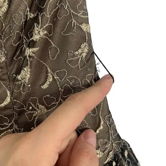 Jessica McClintock Gold Strapless Fit Flare Dress Floral Overlay Party‎ 2 Retro - Image 8