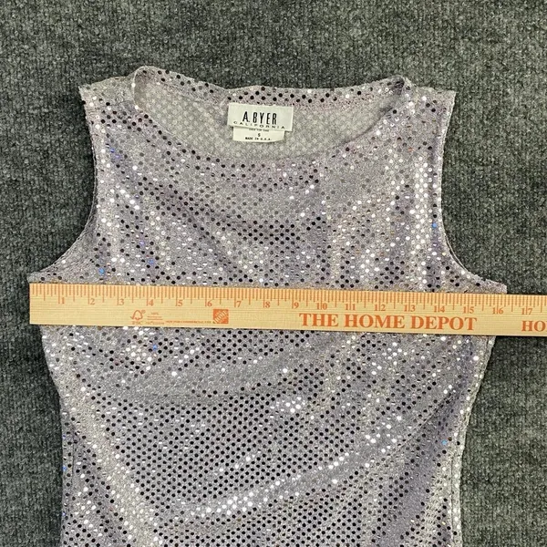 A. Byer Silver Sequin Sleeveless Tank Top Y2k Glam Romantic Feminine - Image 7