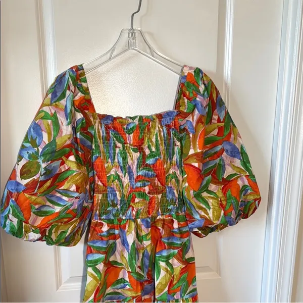 Dress forum‎ open back puff sleeve Floral Multicolor Maxi Dress size M - Image 4