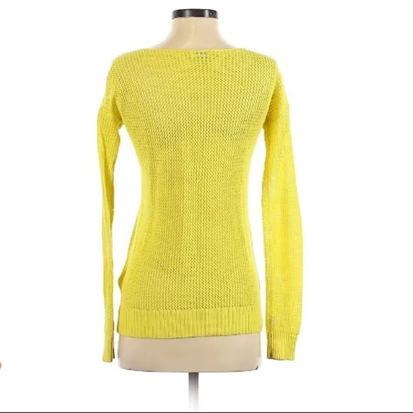 Madewell Wallace Yellow Open Knit Pullover Sweater Womens XS Sheer Florescent - Image 3