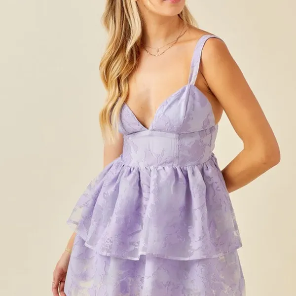 FLORAL ORGANZA TIERED ROMPER DRESS Medium - Image 4