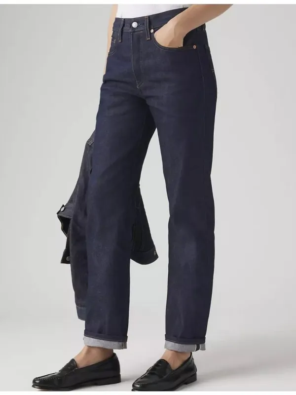 New Levi's Premium 28x30 501 Original Selvedge Women's Jeans Line Up Dark Wash - Image 2