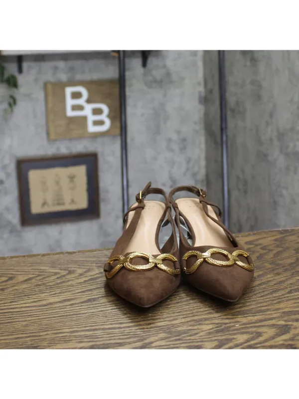 A New Day Womens Tabitha Oversized Chain Sling Back Heels 94305249 Brown 9M - Image 3