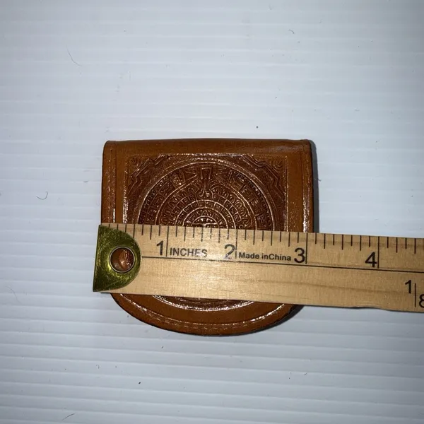Vintage 3" Stamped/ Tooled Leather Mexican Coin Purse Wallet Brown - Image 5